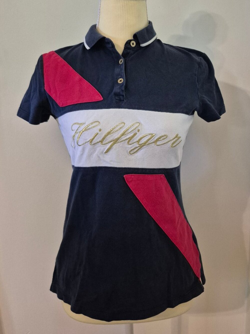 Tommy Hilfiger Women XS Colorblock Banner Logo Vintage Style Polo Streetwear Y2K